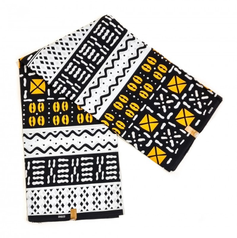 Jasiri African cotton fabric in Germiston with bold mud cloth pattern and yellow highlights